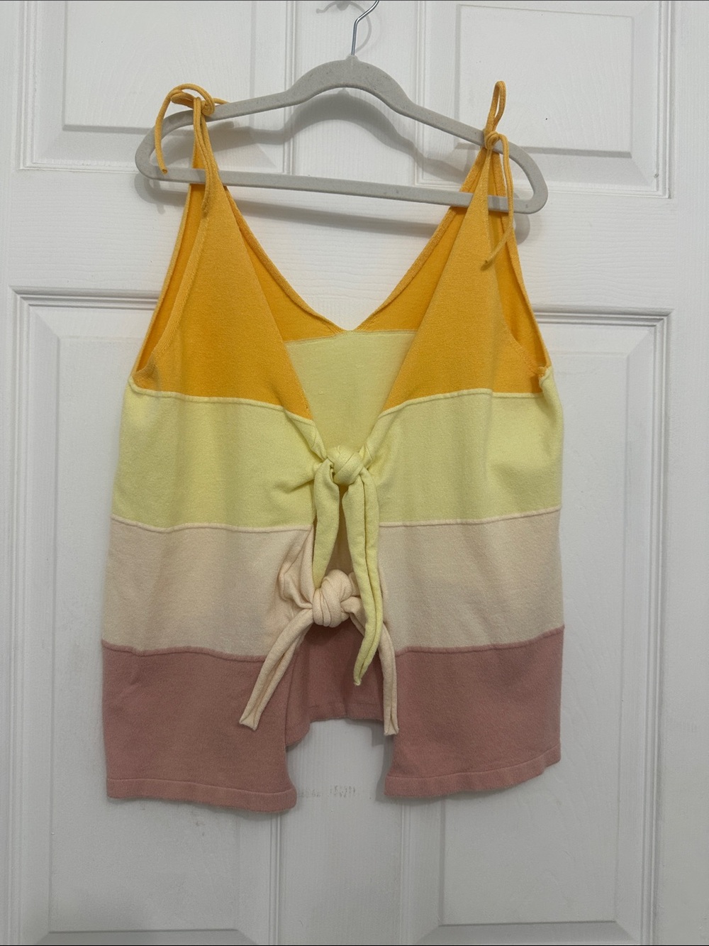 Storia Colorblock Tie-Front Tank in Blush, Cream & Pale Yellow